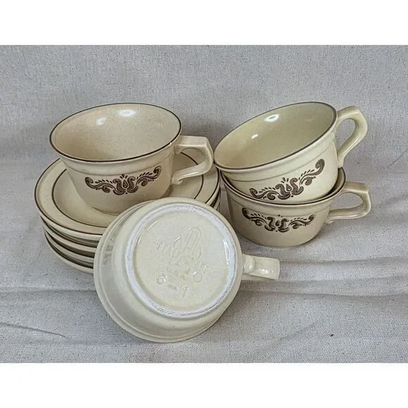 VTG Pfaltzgraff Village | Cups with Saucers | Set of 4 | Stoneware | 1970s Mark - Picture 5 of 12
